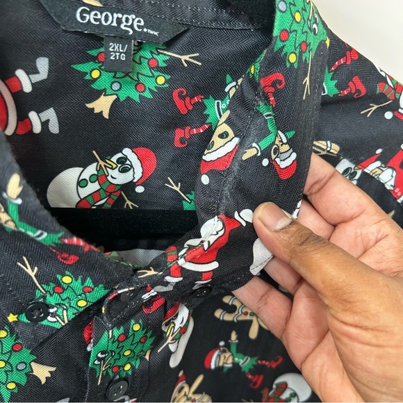 Christmas Button Up Long Sleeve Dress Shirt Santa Snowman Elf George Mens 2XL - Picture 5 of 10
